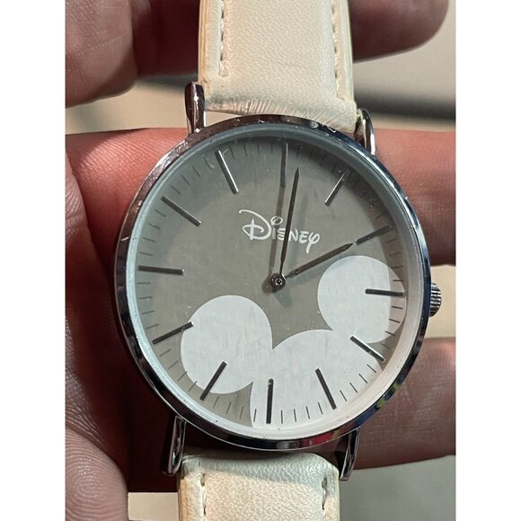Japan Disney Mickey Mouse Head Quartz Wrist Watch White‎ Band Leather - Picture 1 of 9